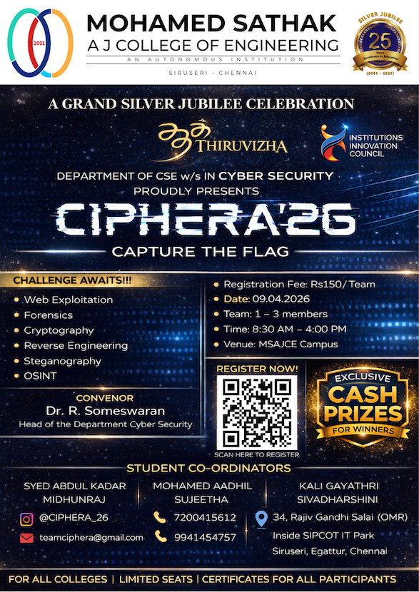 Ciphera 26 - Capture the Flag Technical Event Poster 